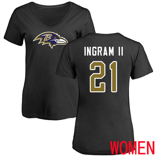 Baltimore Ravens Black Women Mark Ingram II Name and Number Logo NFL Football #21 T Shirt->baltimore ravens->NFL Jersey